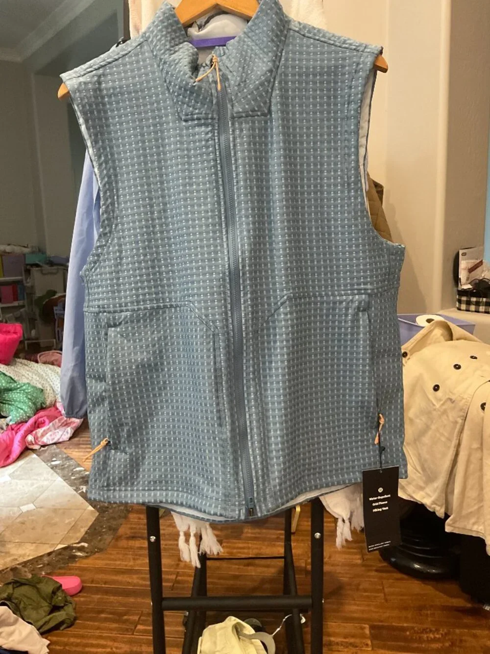 lululemon Water-Repellent Fleece Hiking Vest | Blue Grid Print | Size L | NWT